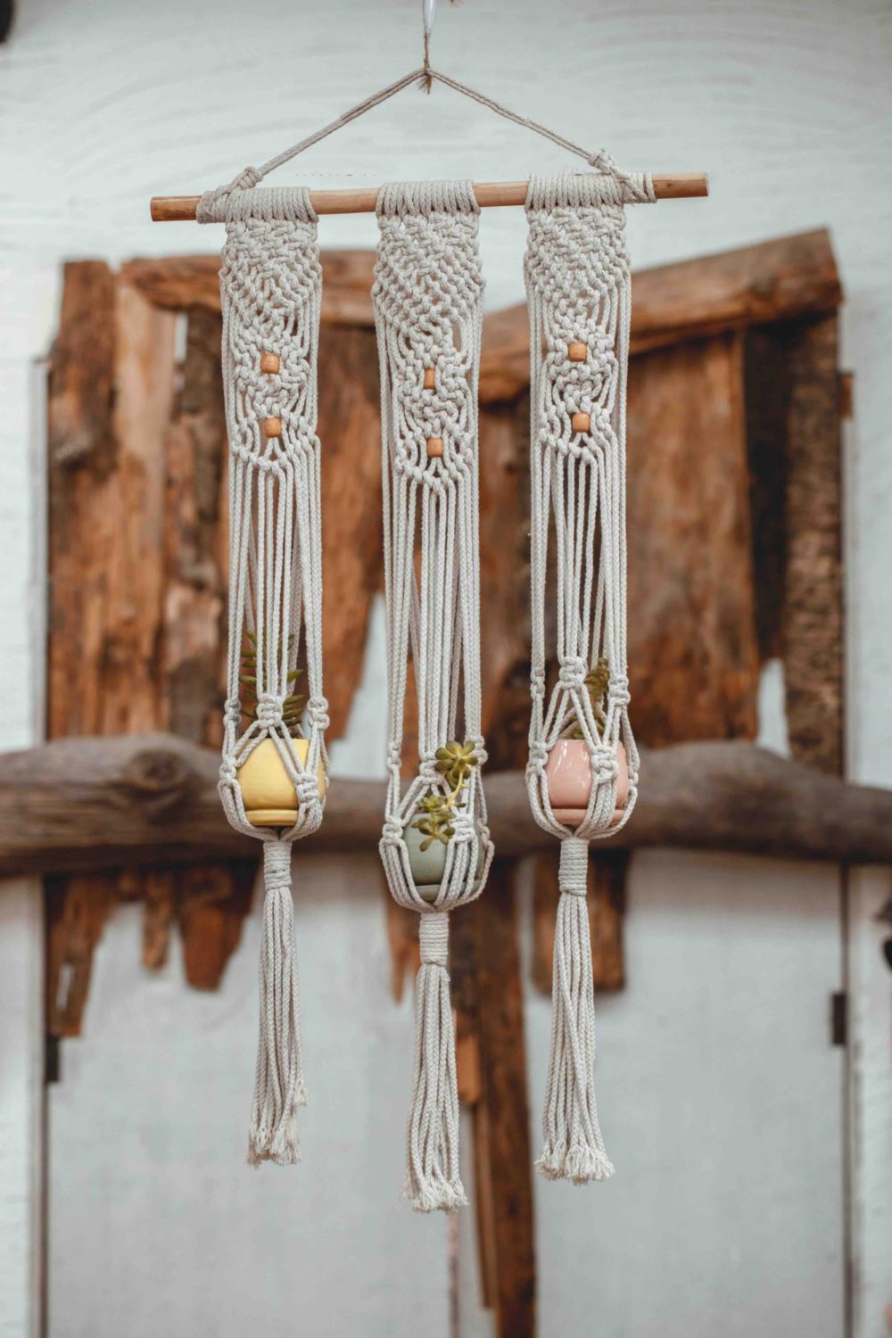 USA-Macrame™ 28" Natural Beige Jute Macrame Plant Hanger Beautiful Indoor Hanger